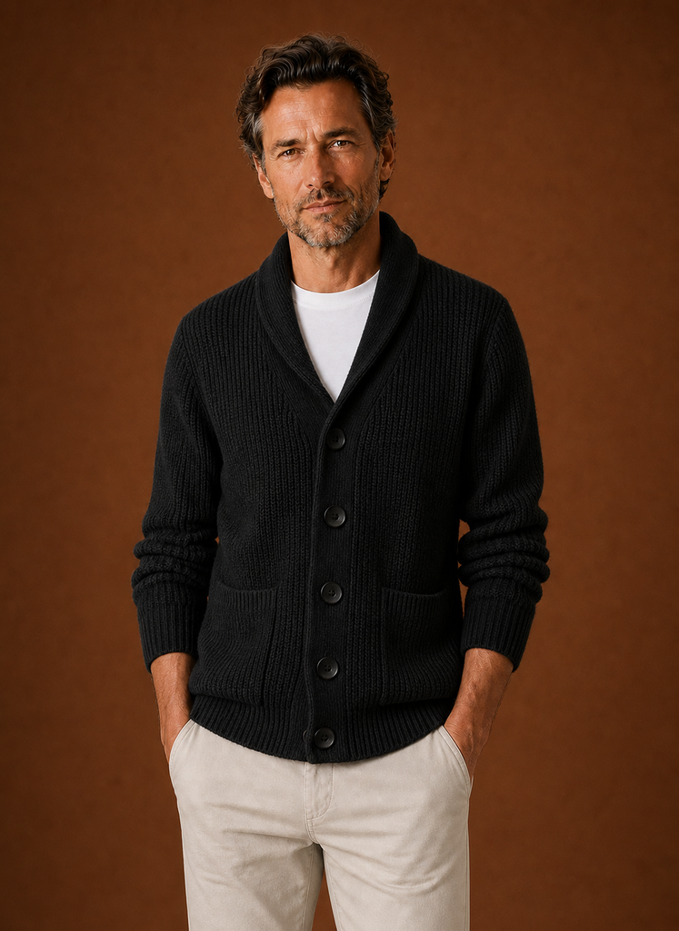 Herre Skulderkrave Cardigan - Strikket Cardigan | Areleon