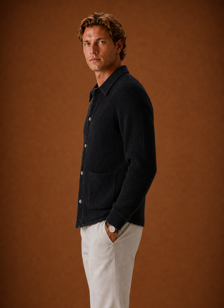 Herre Strikket Cardigan - Knappet Front Denim Sweater | Areleon