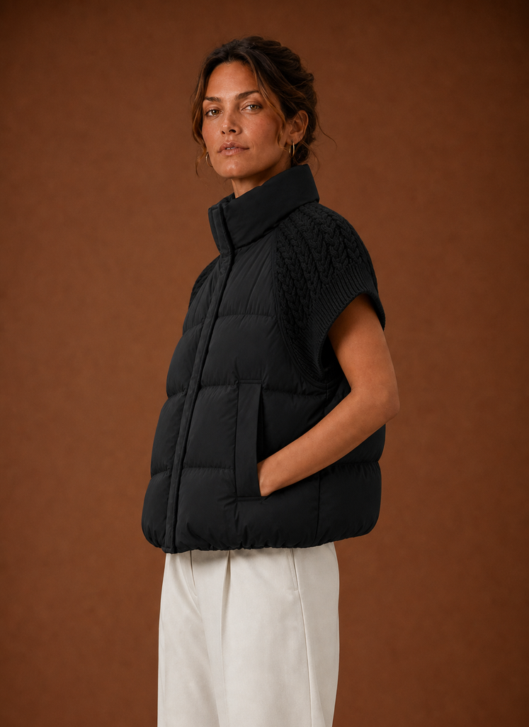 Dame Puffer Vest - Strikket Skulder Ærmeløs Jakke | Areleon