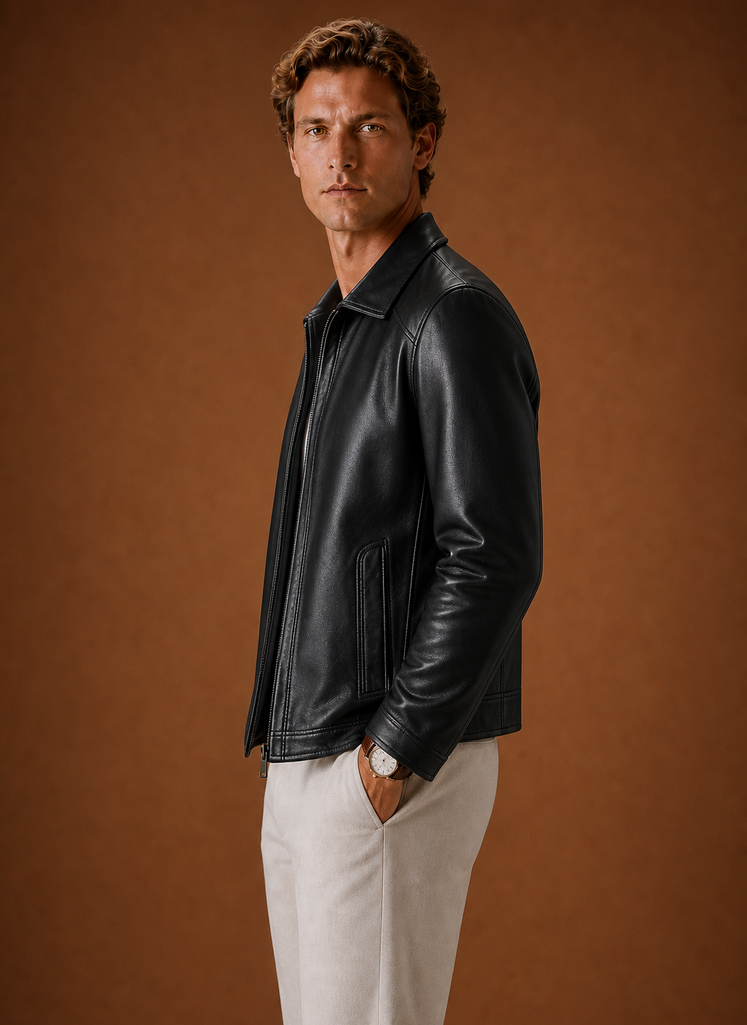 Herre Læderlook Jakke Klassisk Zip Jakke | Areleon