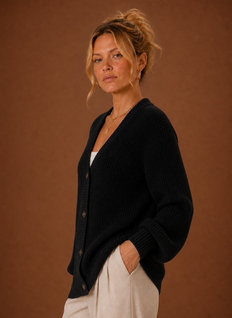 Kvinders V-Hals Strikket Cardigan - Knap Front Langærmet Sweater | Areleon