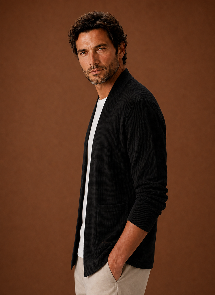 Herre Strikket Cardigan - Åben Front Lang Cardigan | Areleon