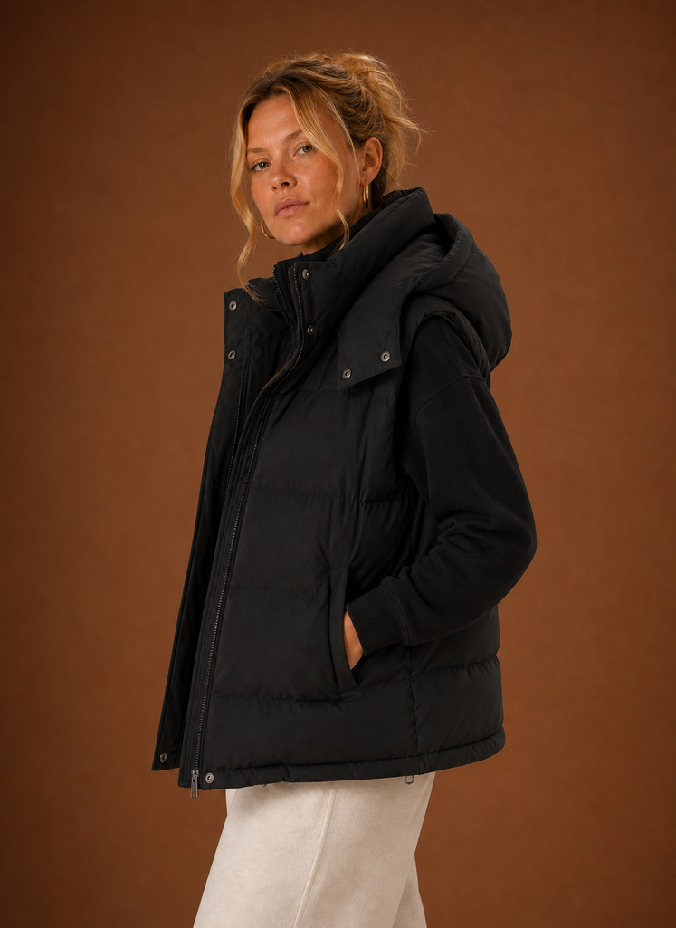 Kvinders Puffer Vest - Oversized Hætteløs Jakke | Areleon