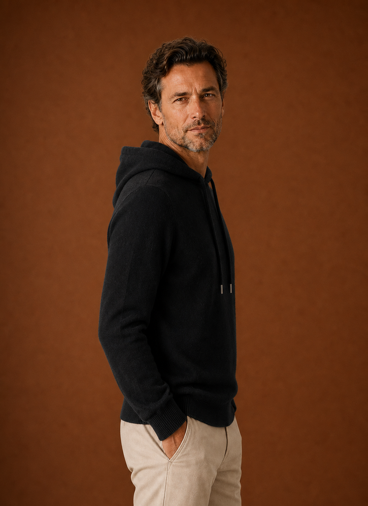 Herre Cashmere-Look Hættetrøje - Strikket Pullover | Areleon