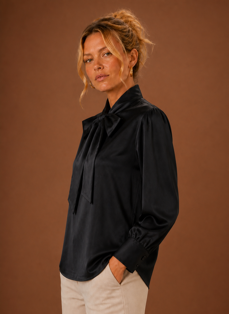 Kvinders Satin-look Sløjfebluse | Areleon