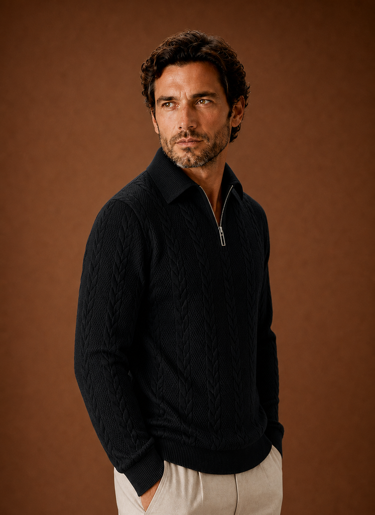 Mænds Kabelstrik Quarter Zip Sweater | Areleon