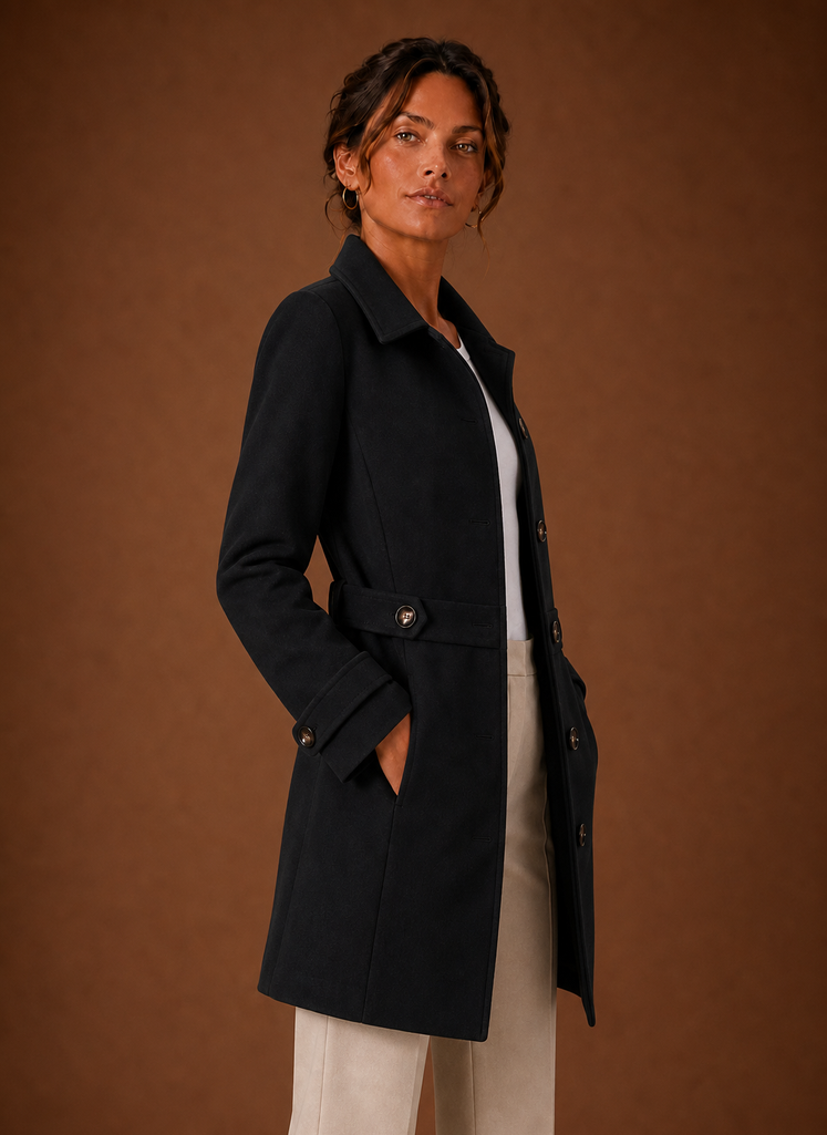 Kvinders Trench Coat - Mellemlang Jakke med Knapper | Areleon