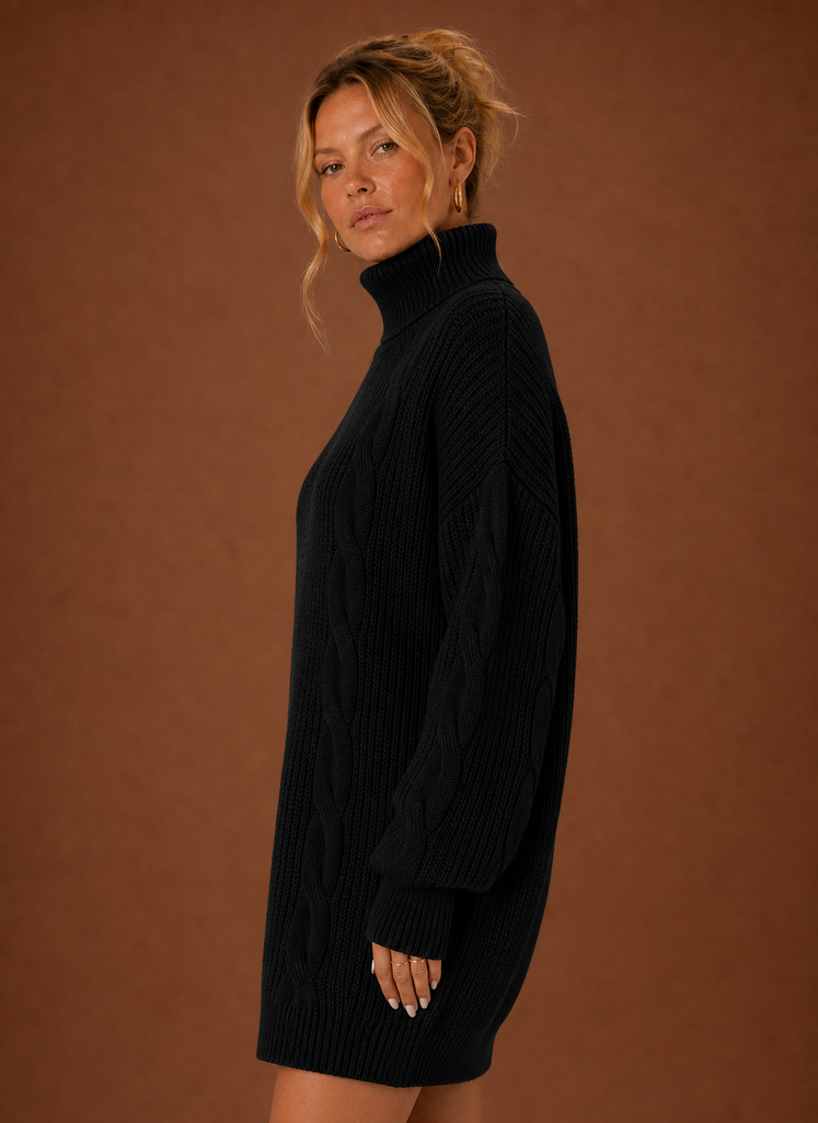 Kvinders Turtleneck Sweater Kjole - Pullover Strikket Kjole | Areleon