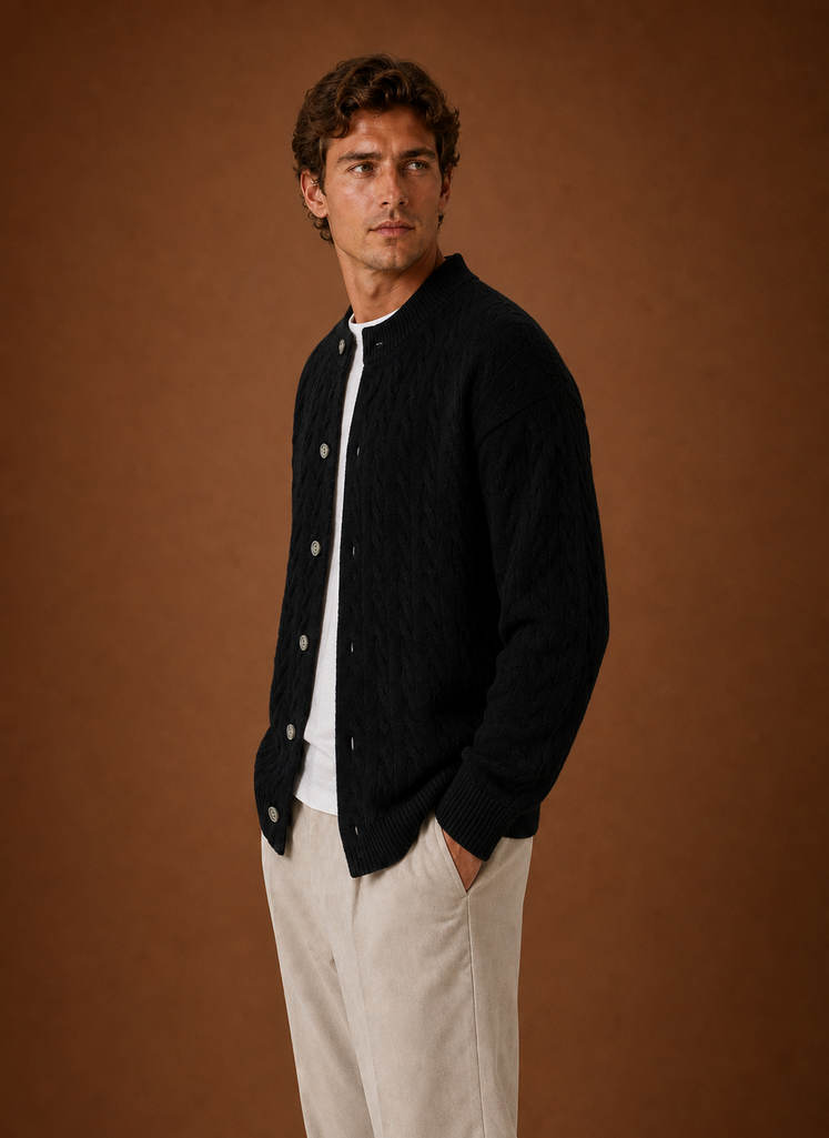 Herre Kabelstrik Cardigan - Knappet Front Sweater | Areleon