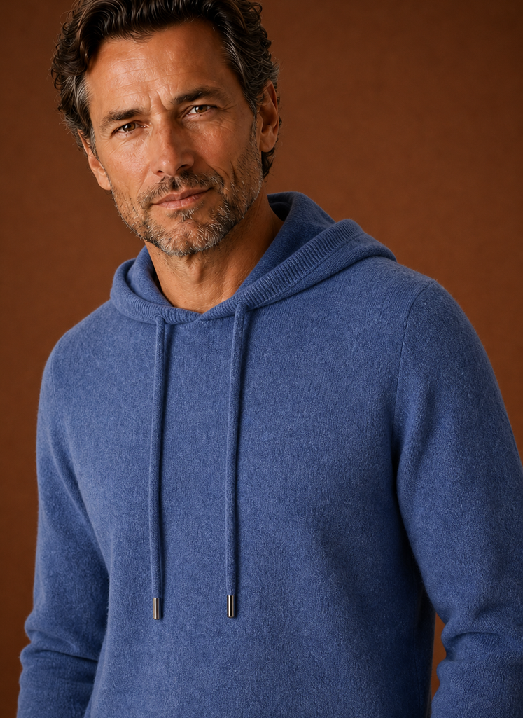 Herre Cashmere-Look Hættetrøje - Strikket Pullover | Areleon