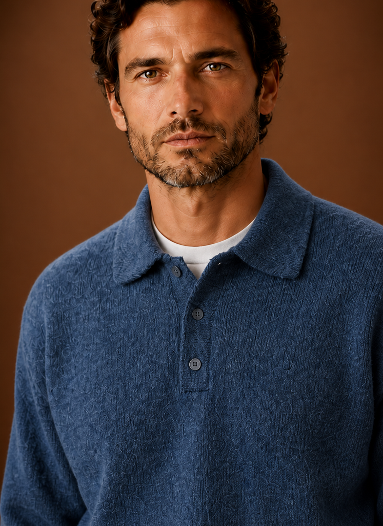 Herre Langærmet Strikket Polo Sweater | Areleon