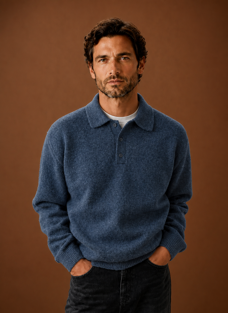 Herre Langærmet Strikket Polo Sweater | Areleon