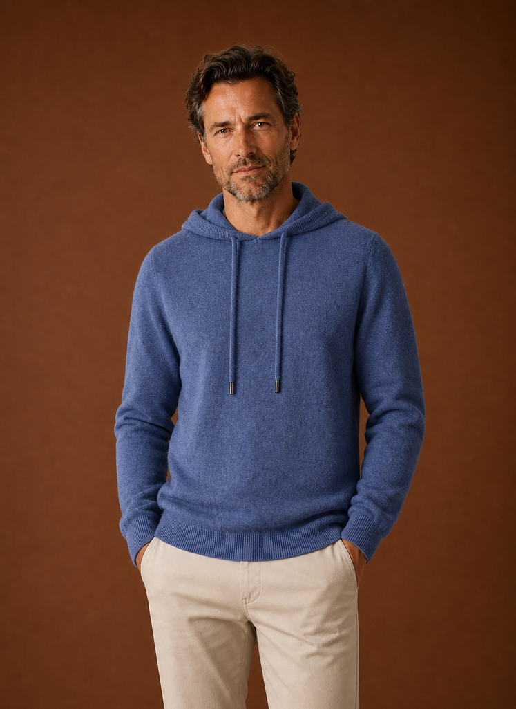 Herre Cashmere-Look Hættetrøje - Strikket Pullover | Areleon