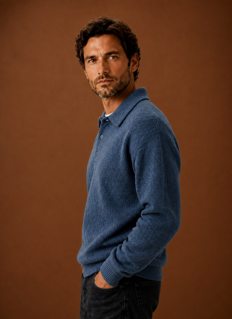 Herre Langærmet Strikket Polo Sweater | Areleon