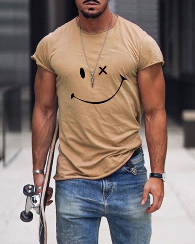 Herre T-shirt i bomuld med korte ærmer, rund hals, afslappet og komfortabel til hverdag, basis sommerbeklædning
