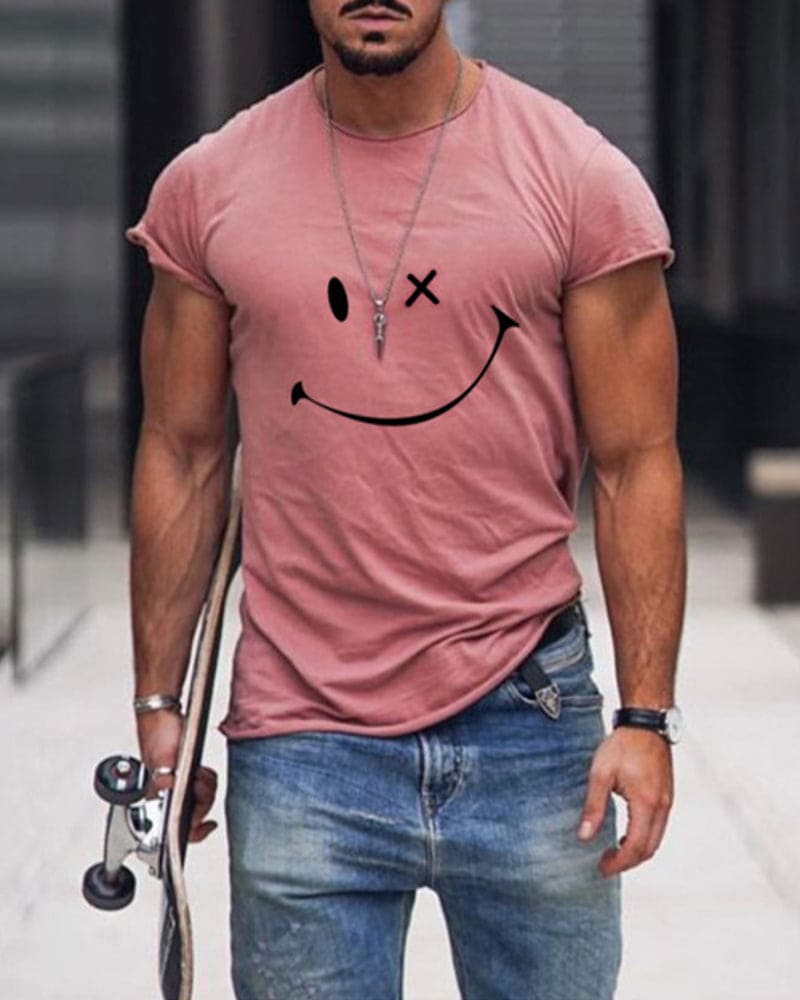Herre T-shirt i bomuld med korte ærmer, rund hals, afslappet og komfortabel til hverdag, basis sommerbeklædning