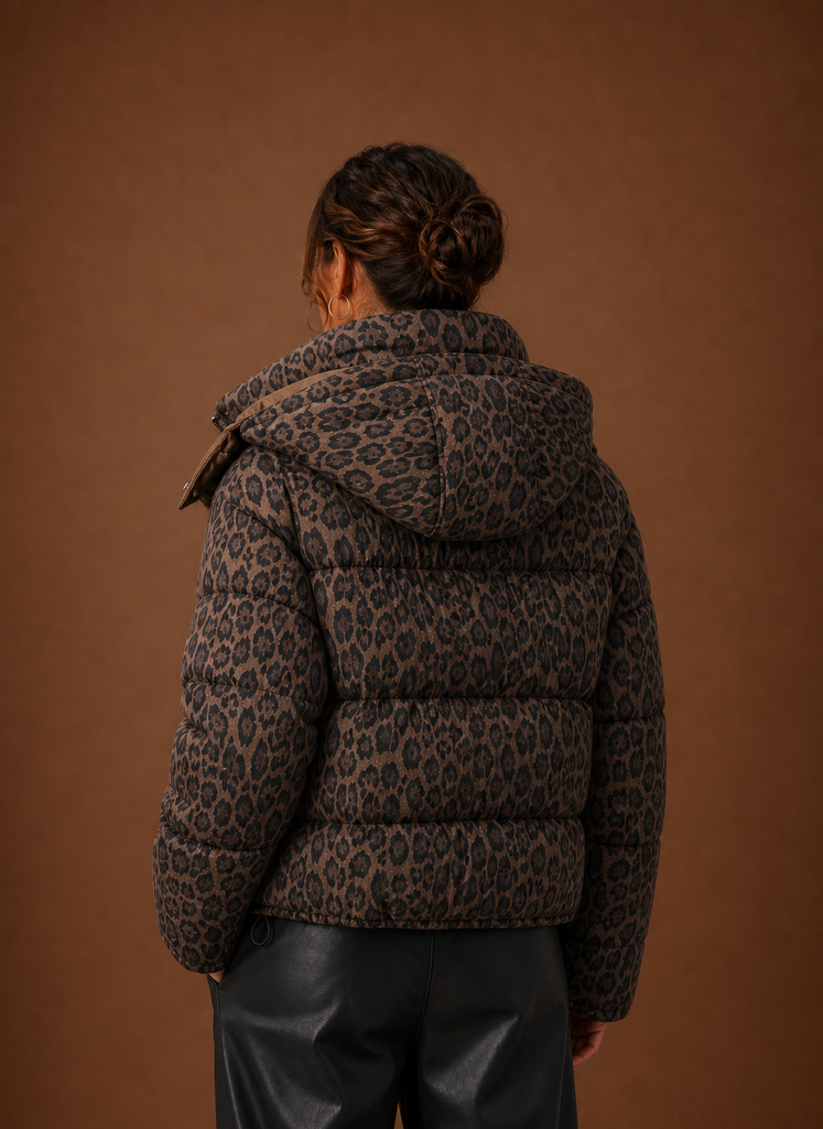 Dame Puffer Jakke - Leopardprint Quiltet Vinterfrakke | Areleon