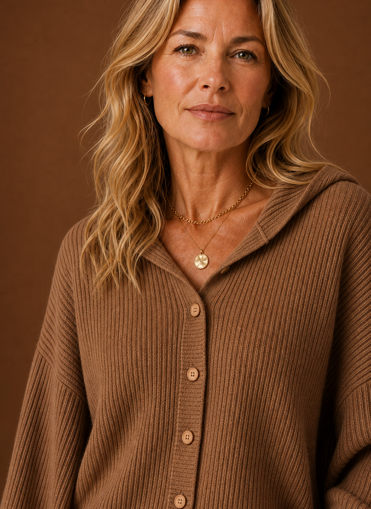 Dame Strikket Cardigan - Ribbet Hætteknap Sweater | Areleon