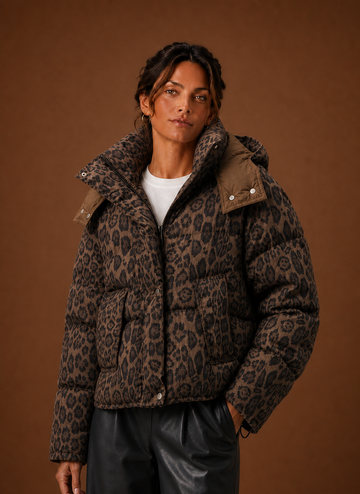 Dame Puffer Jakke - Leopardprint Quiltet Vinterfrakke | Areleon