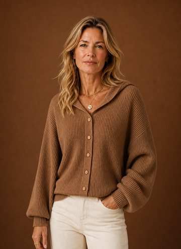 Dame Strikket Cardigan - Ribbet Hætteknap Sweater | Areleon