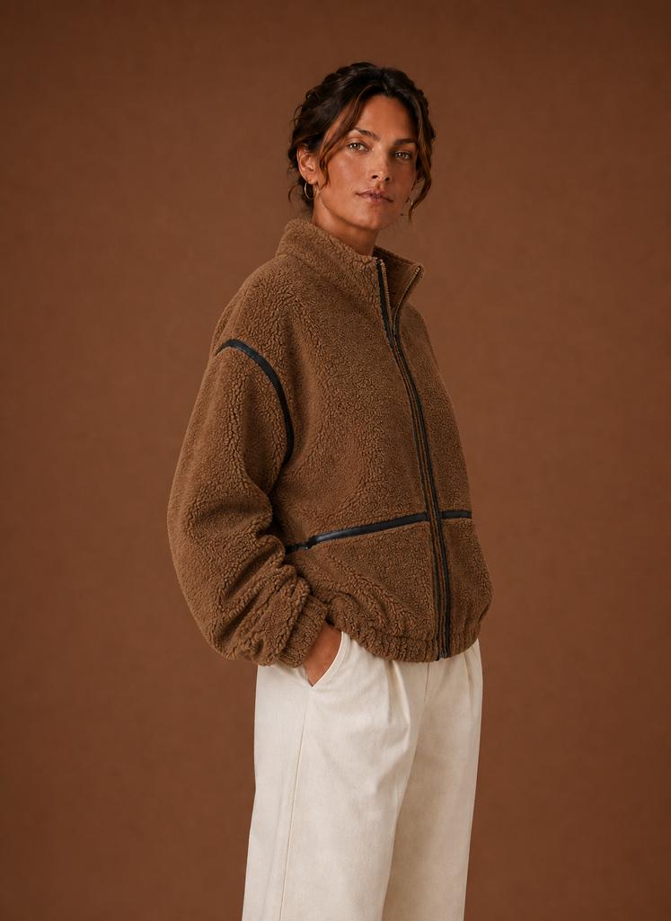 Kvinders Sherpa Jakke - Lynlås Fleece Frakke | Areleon
