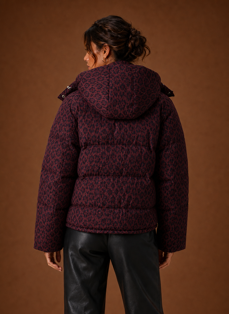 Dame Puffer Jakke - Leopardprint Quiltet Vinterfrakke | Areleon