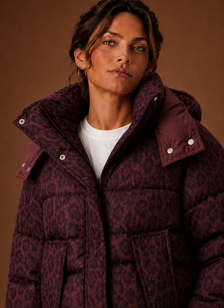Kvinders Puffer Jakke - Leopardprint Quiltet Vinterfrakke | Areleon