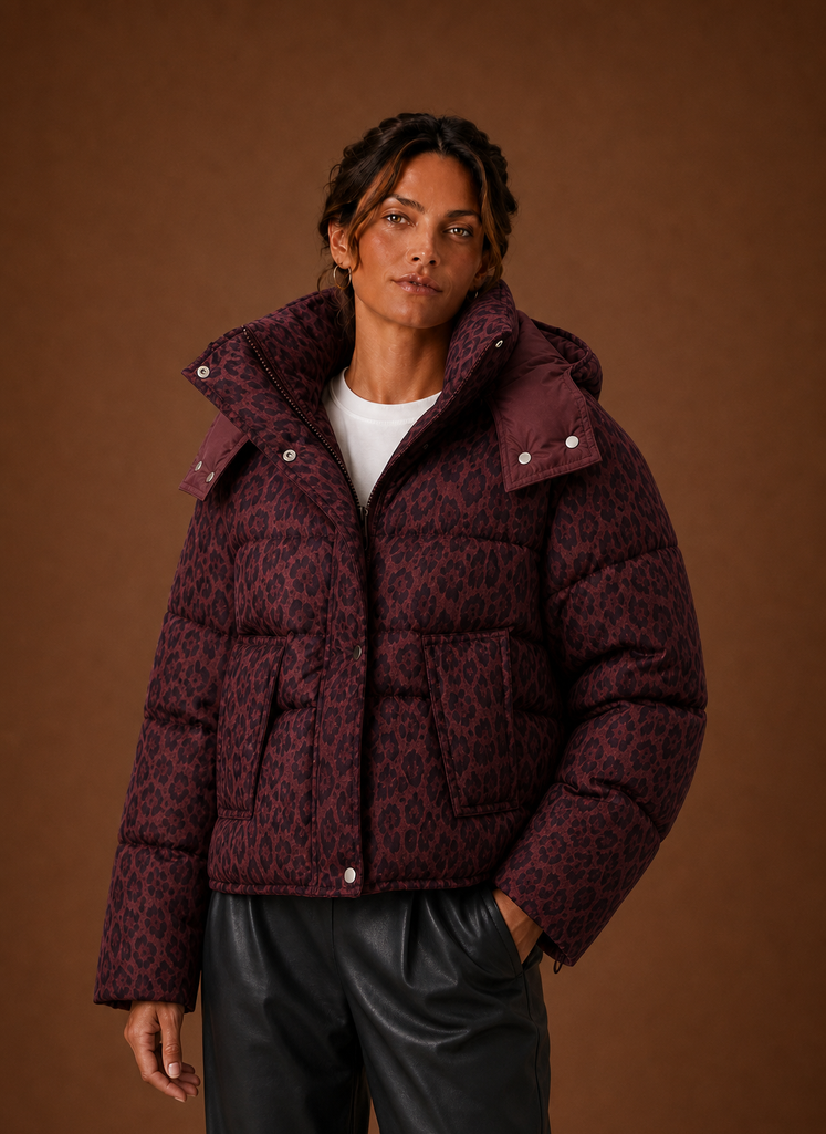 Dame Puffer Jakke - Leopardprint Quiltet Vinterfrakke | Areleon