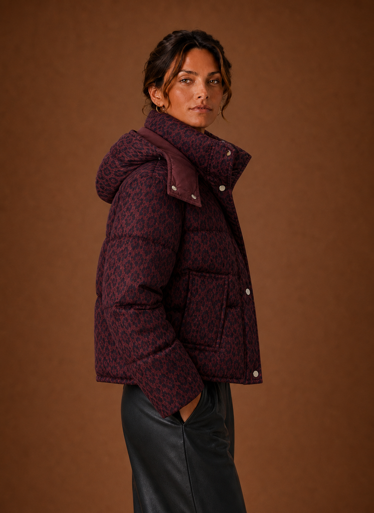 Kvinders Puffer Jakke - Leopardprint Quiltet Vinterfrakke | Areleon