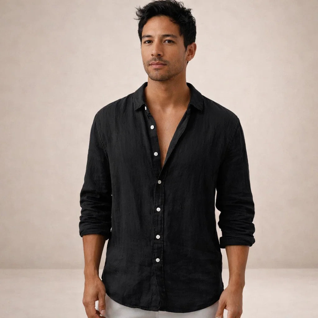 Herre Regular Fit Linned Knap-Ned Casual Skjorte