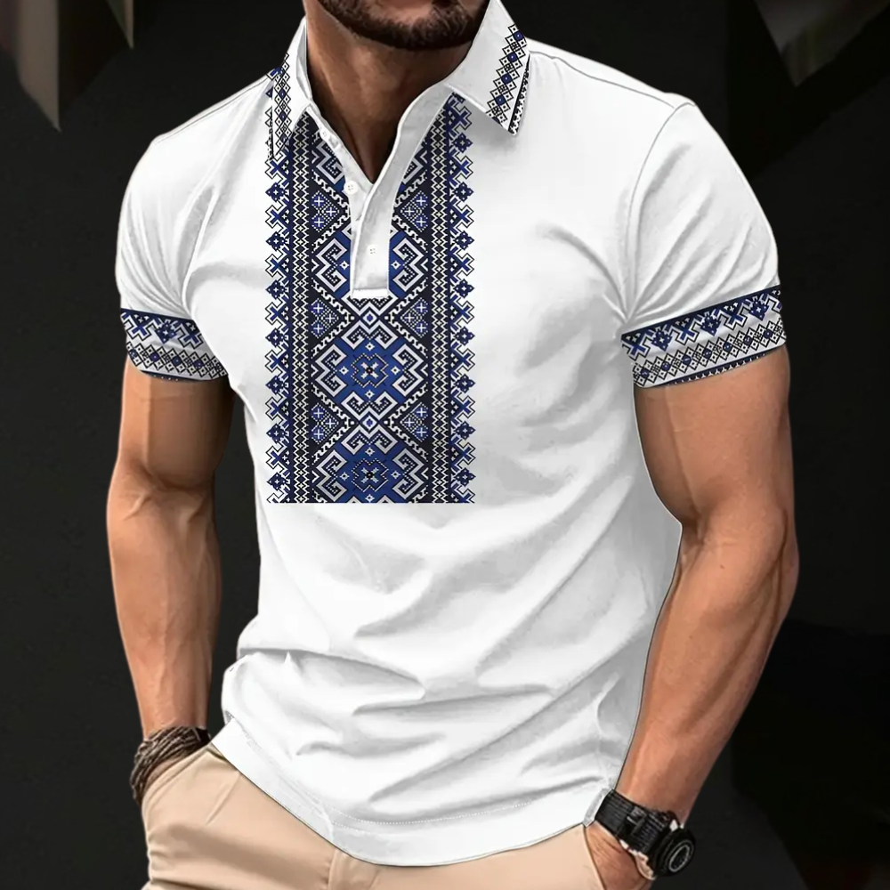 Mænds Broderede Polo Shirt Mønster Detalje Slim Fit Casual Top