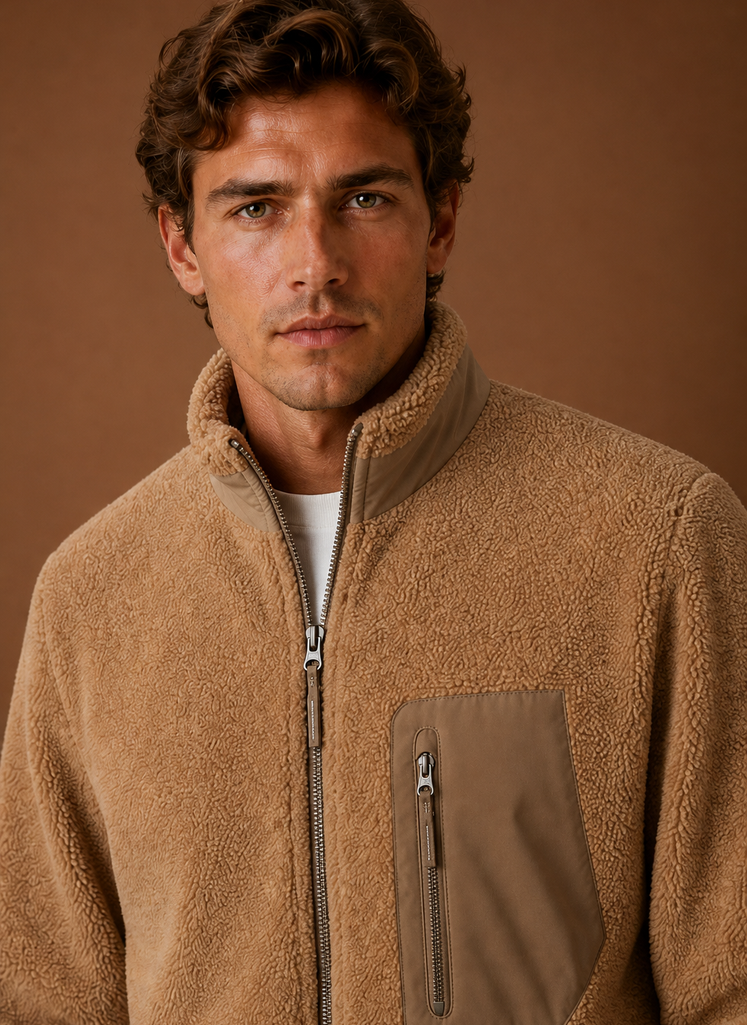 Herre Sherpa Fleece Jakke - Fulde Lynlås Vinterjakke | Areleon