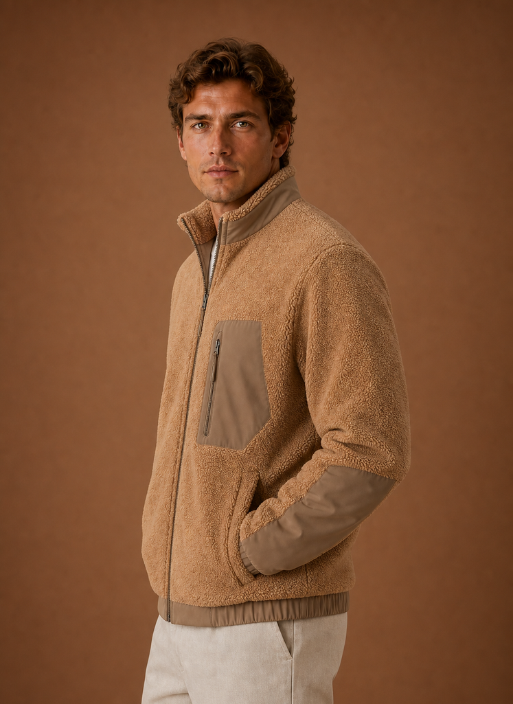 Herre Sherpa Fleece Jakke - Fulde Lynlås Vinterjakke | Areleon