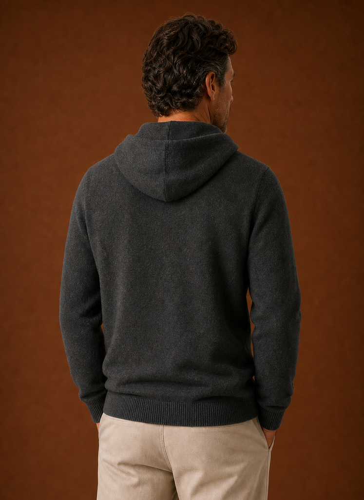 Herre Cashmere-Look Hættetrøje - Strikket Pullover | Areleon