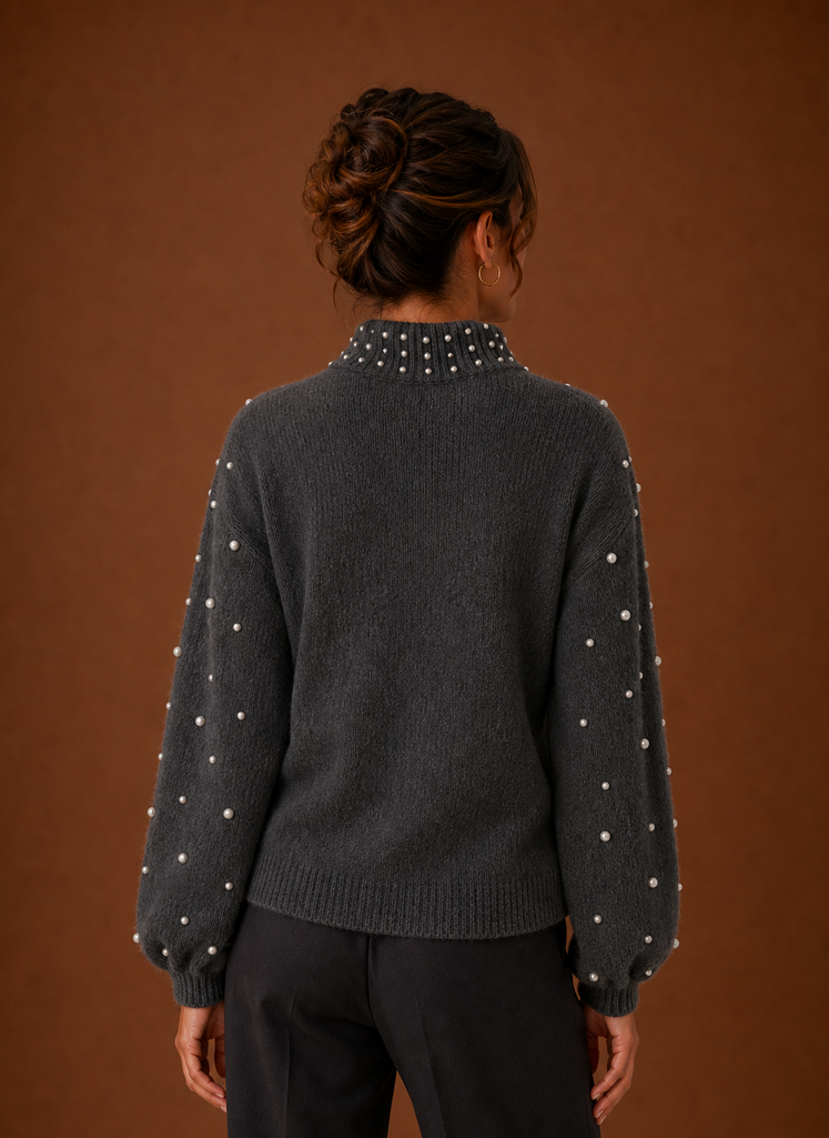 Kvinders Strikket Pullover - Perle Dekoreret Sweater | Areleon