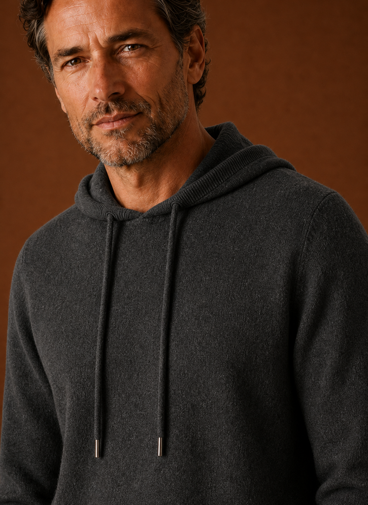 Herre Cashmere-Look Hættetrøje - Strikket Pullover | Areleon