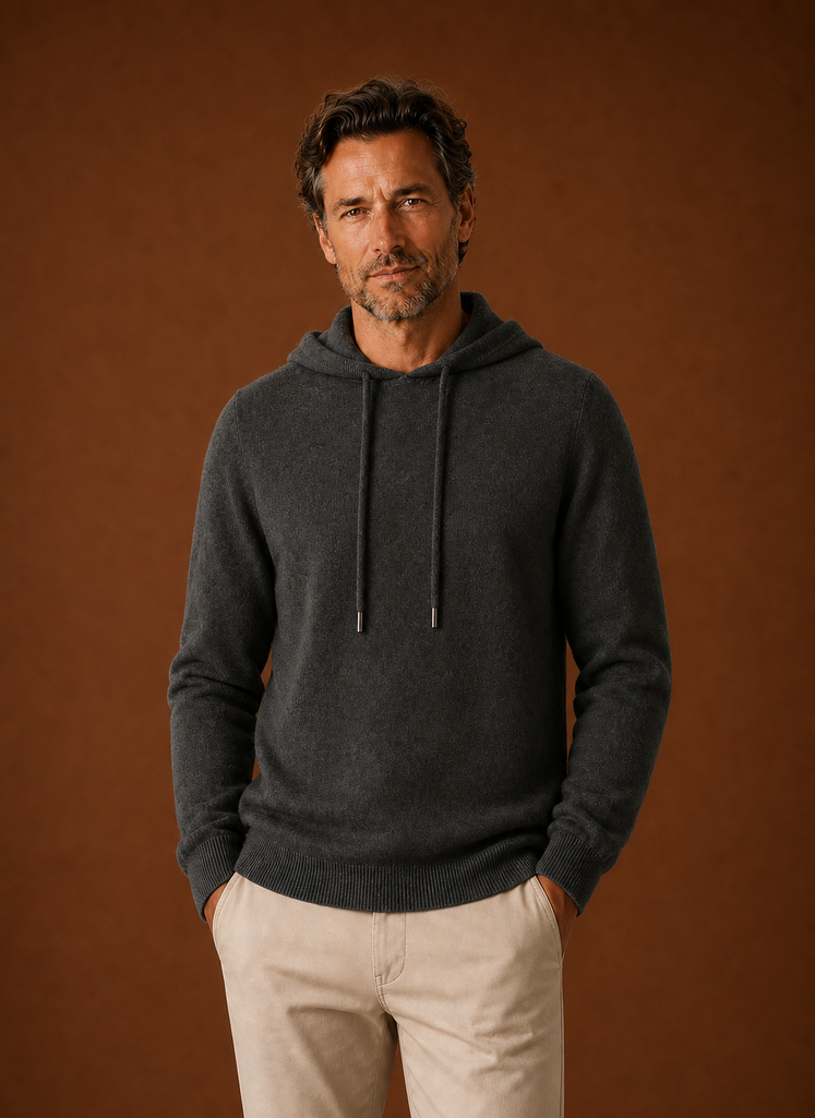 Herre Cashmere-Look Hættetrøje - Strikket Pullover | Areleon