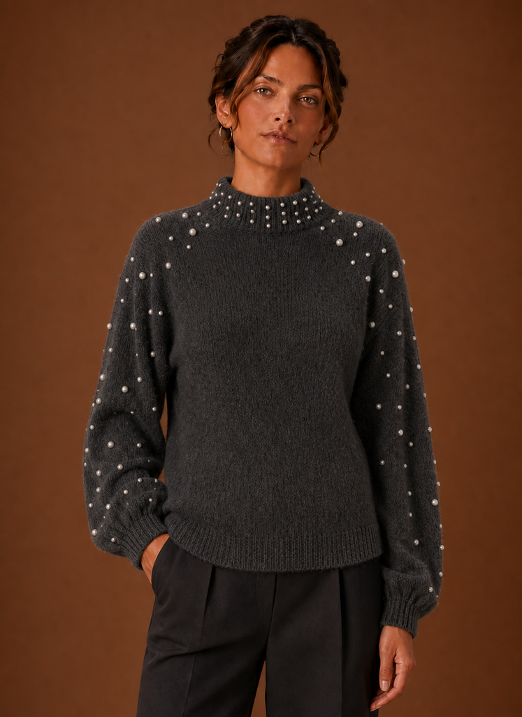Kvinders Strikket Pullover - Perle Dekoreret Sweater | Areleon