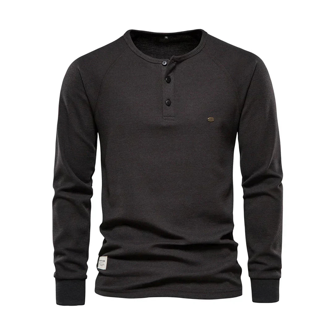 Herre Henley Skjorte Langærmet Knapkrave Casual Top