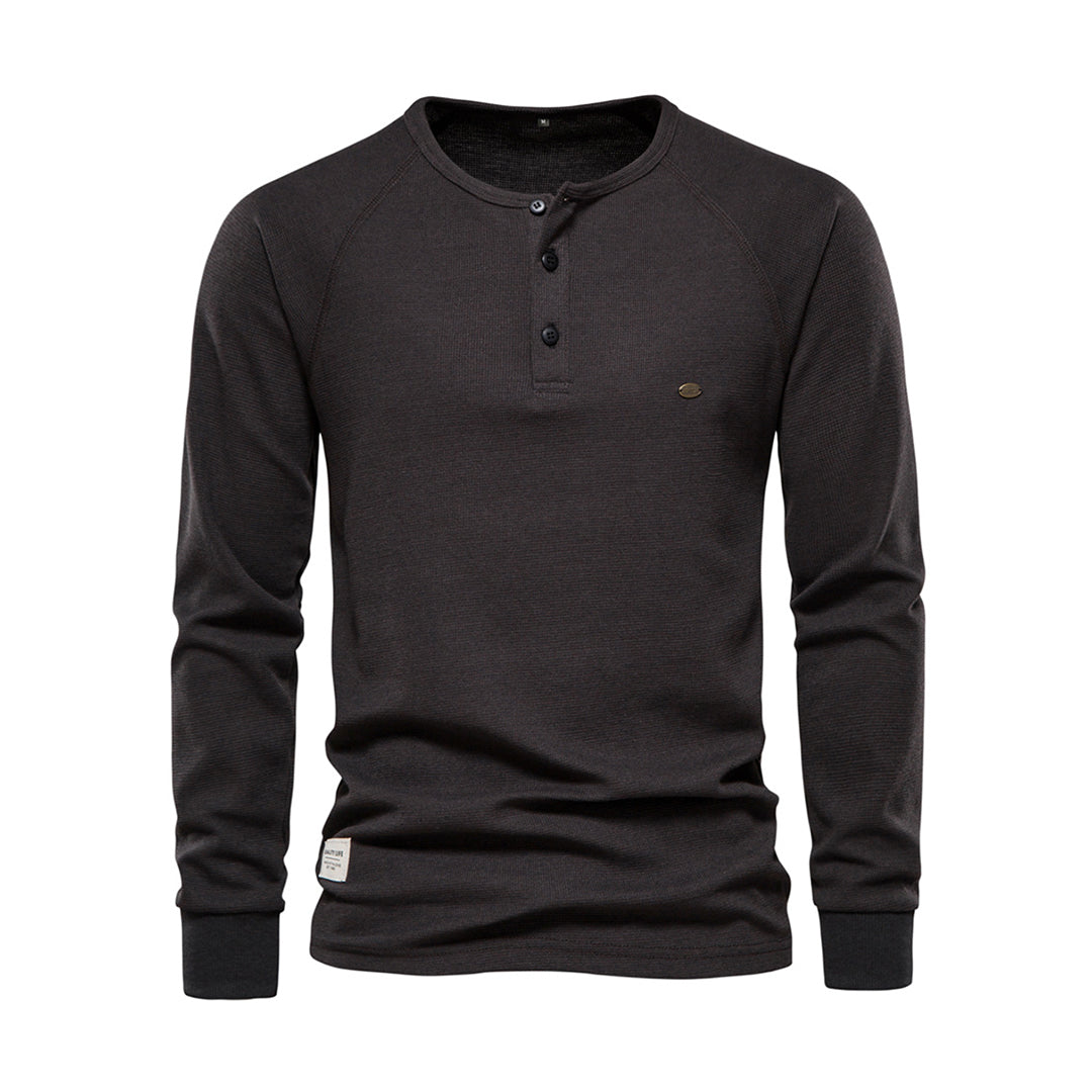 Herre Langærmet Henley Skjorte Waffle Struktur Casual Fit
