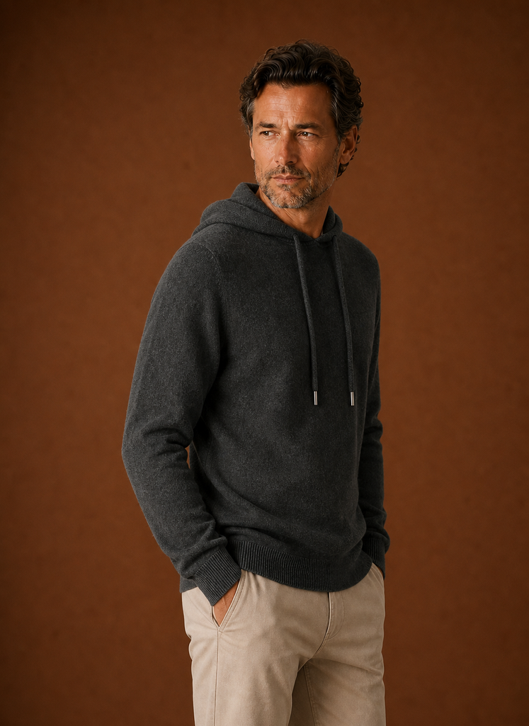 Herre Cashmere-Look Hættetrøje - Strikket Pullover | Areleon