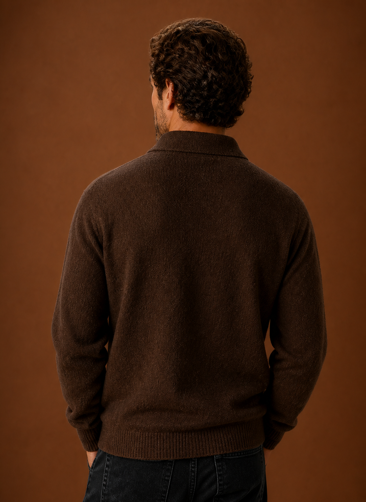 Herre Langærmet Strikket Polo Sweater | Areleon