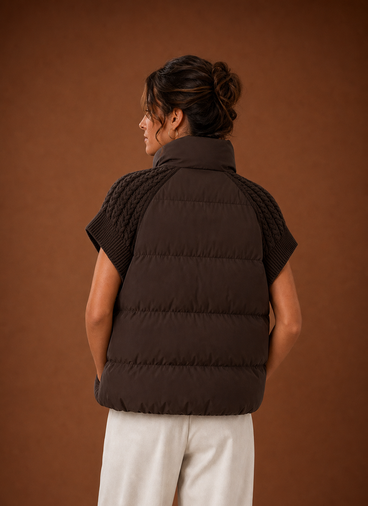 Dame Puffer Vest - Strikket Skulder Ærmeløs Jakke | Areleon