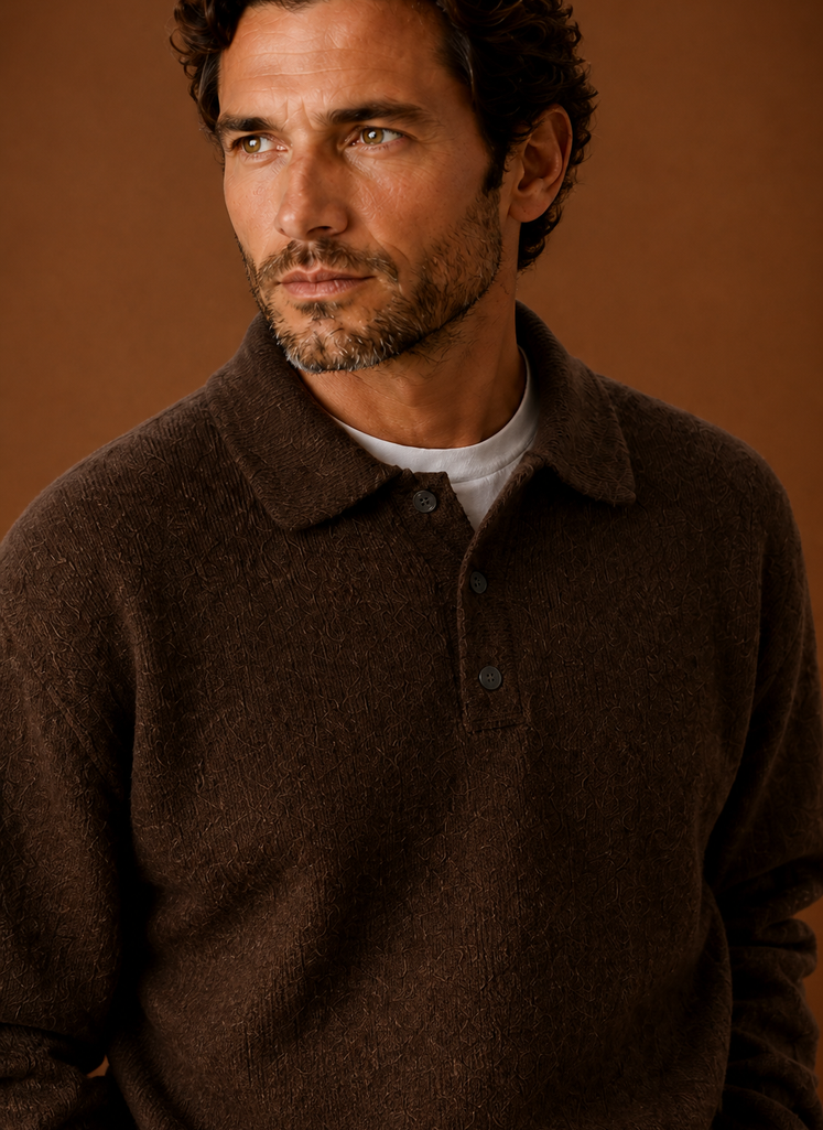 Herre Langærmet Strikket Polo Sweater | Areleon