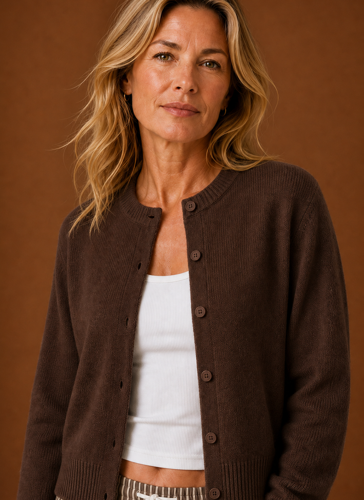 Dame Strikket Cardigan - Knappet Crew Neck Sweater | Areleon