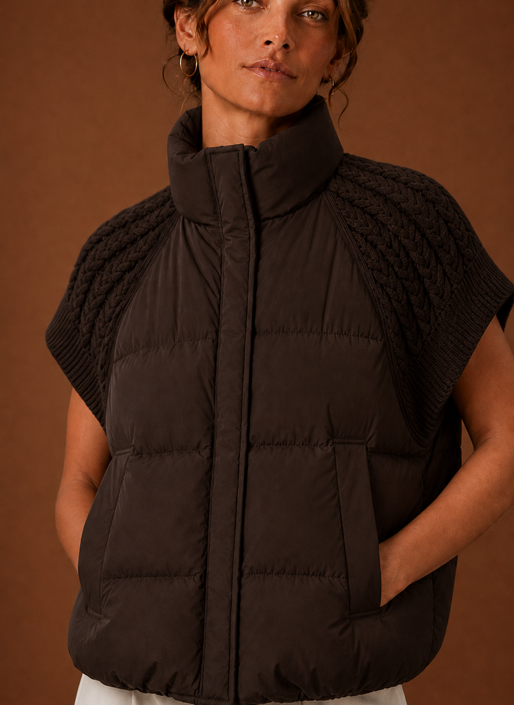 Dame Puffer Vest - Strikket Skulder Ærmeløs Jakke | Areleon