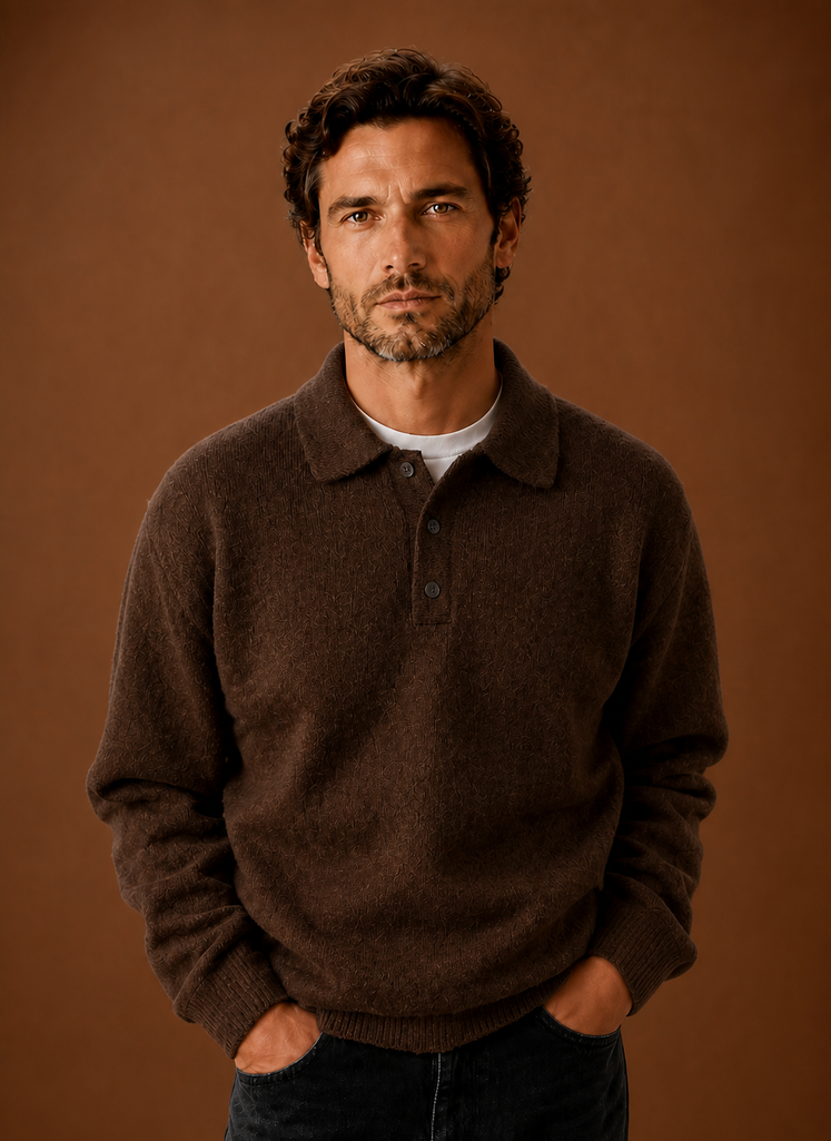 Herre Langærmet Strikket Polo Sweater | Areleon