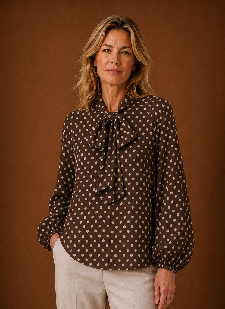 Dame Polka Dot Bluse - Langærmet Top | Areleon