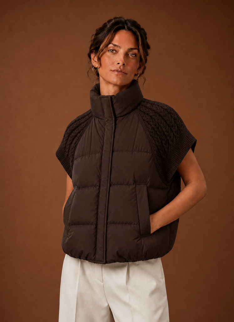 Dame Puffer Vest - Strikket Skulder Ærmeløs Jakke | Areleon