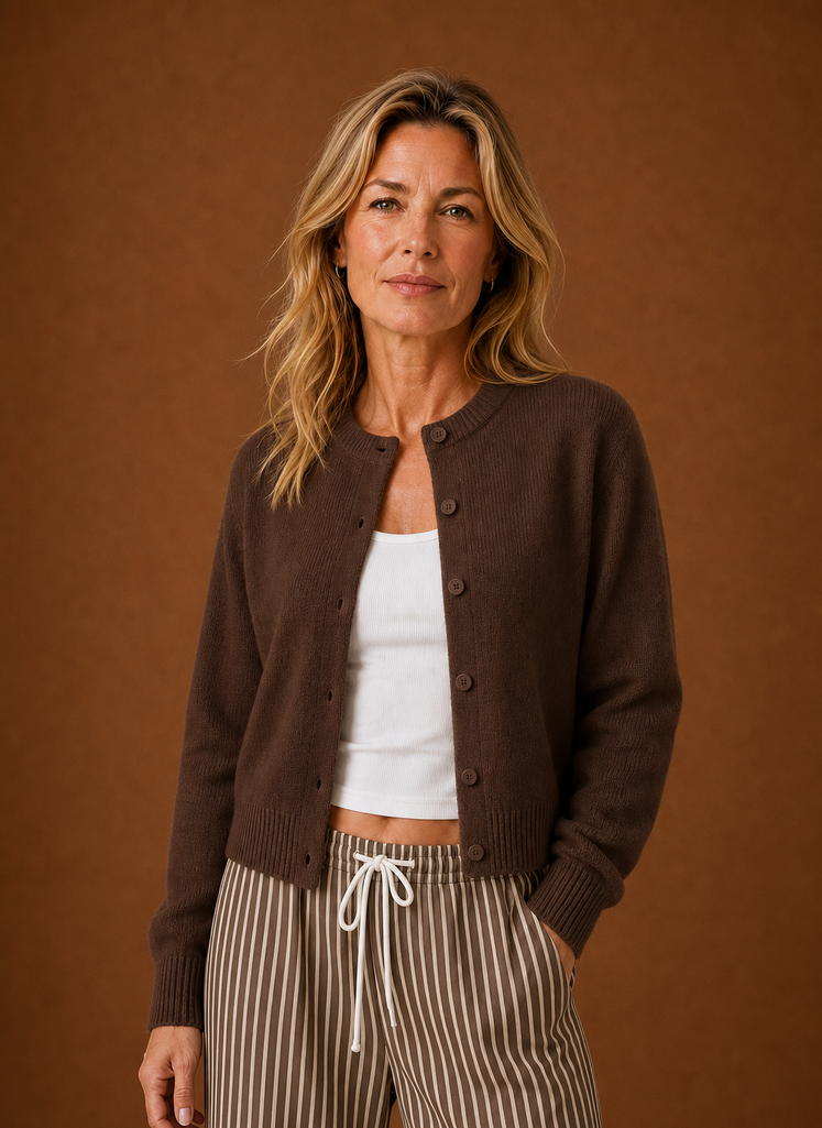 Dame Strikket Cardigan - Knappet Crew Neck Sweater | Areleon
